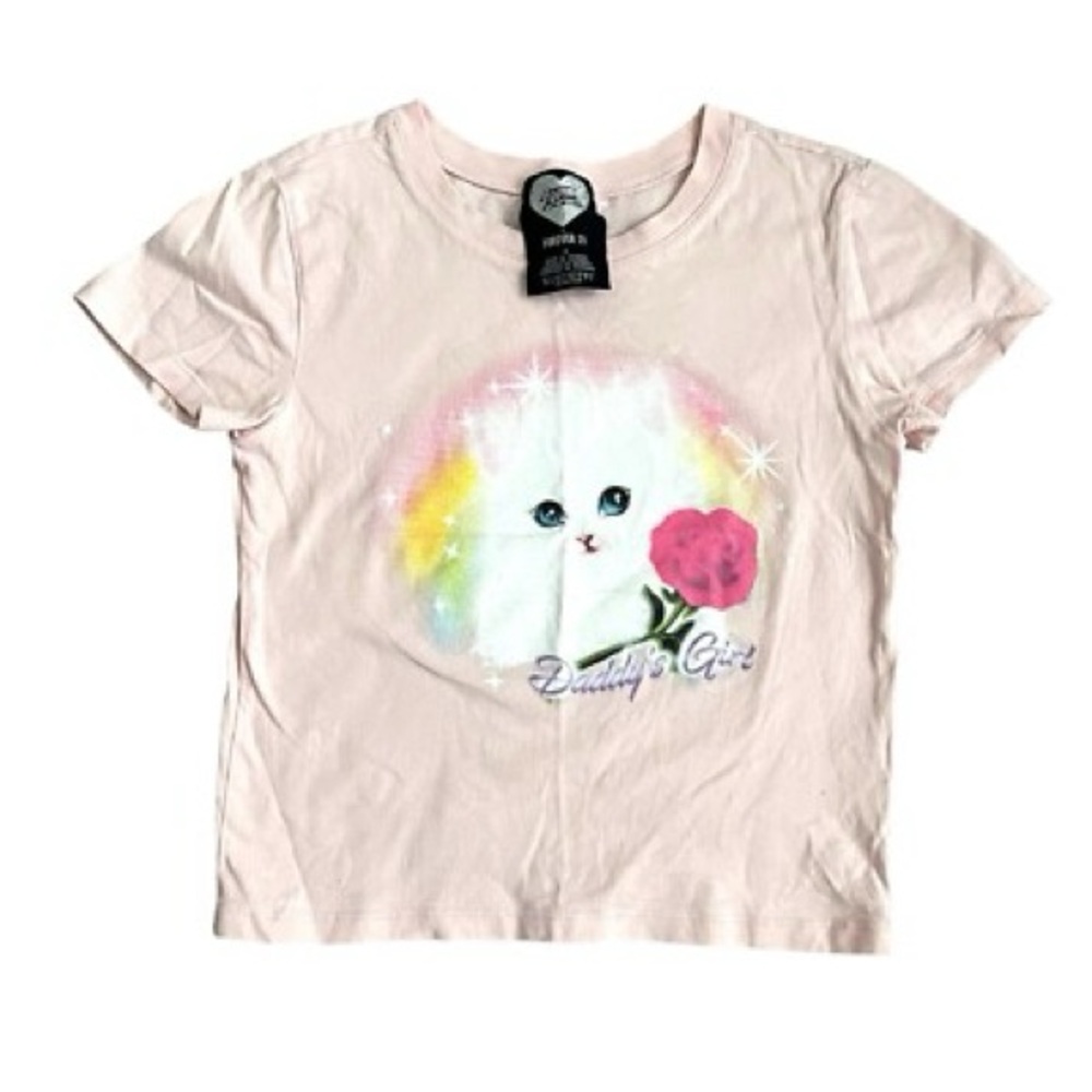 Forever 21 LASER KITTEN Daddy's Girl Pink Baby Tee